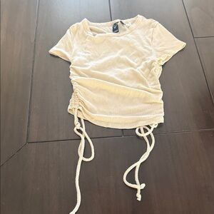 Windsor Cream Ribbed Drawstring Side-Tie Crop Top